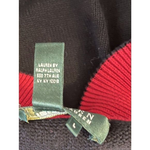 Lauren Ralph Lauren Women Black Red Lion Crest Logo Zip Mock Neck Sweater Large - Picture 7 of 7